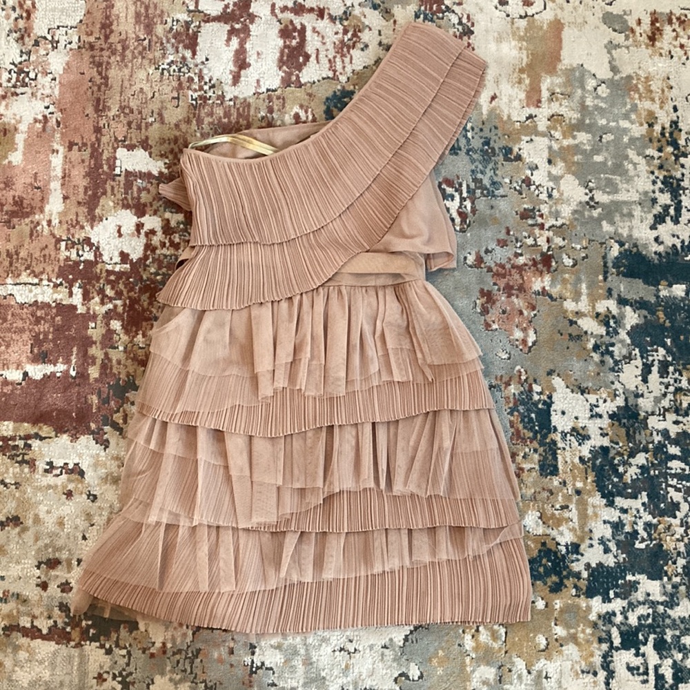 Bcbgmaxazria Taupe Ruffle One-Shoulder Mini - Picture 7 of 10